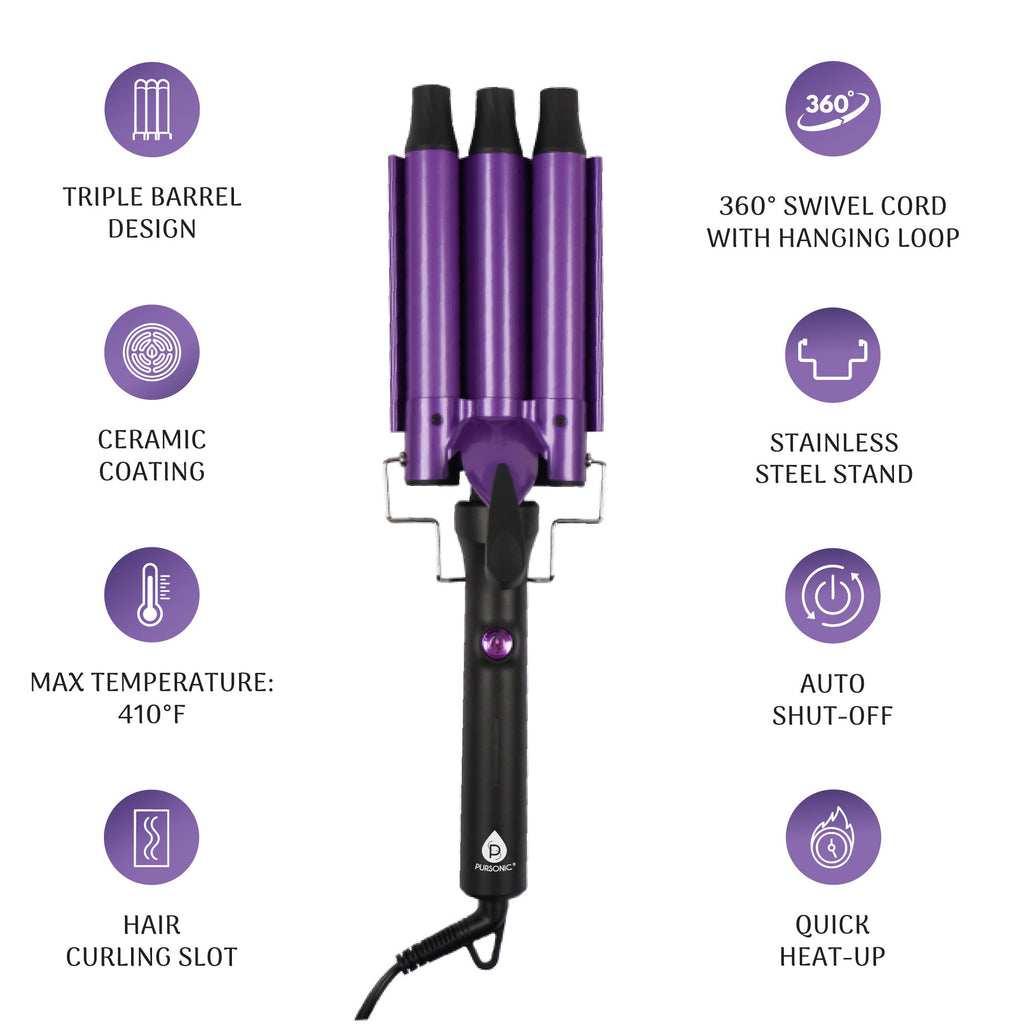 Dimmable LED Vanity Mirror & Pursonic Triple Barrel Hair Curler: The Ultimate Glow-Up Bundle