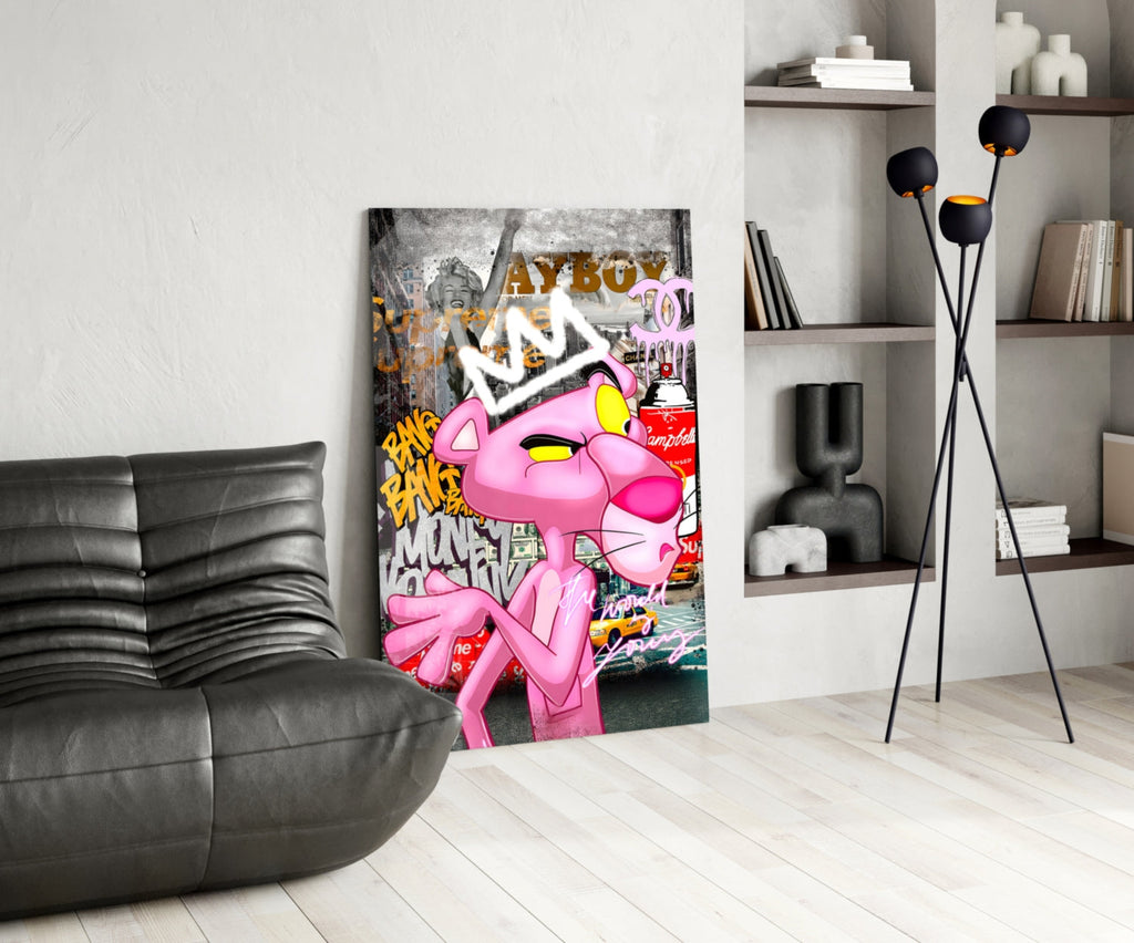 The Pink Panther's City States Glass Wall Art || Designer Collection