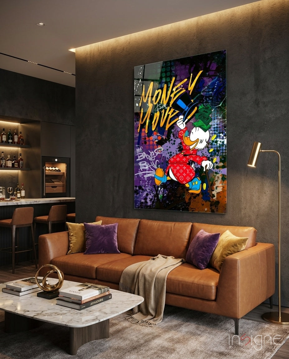 MONEY MOVE: Luxury Duck Glass Wall Art || Designer Collection
