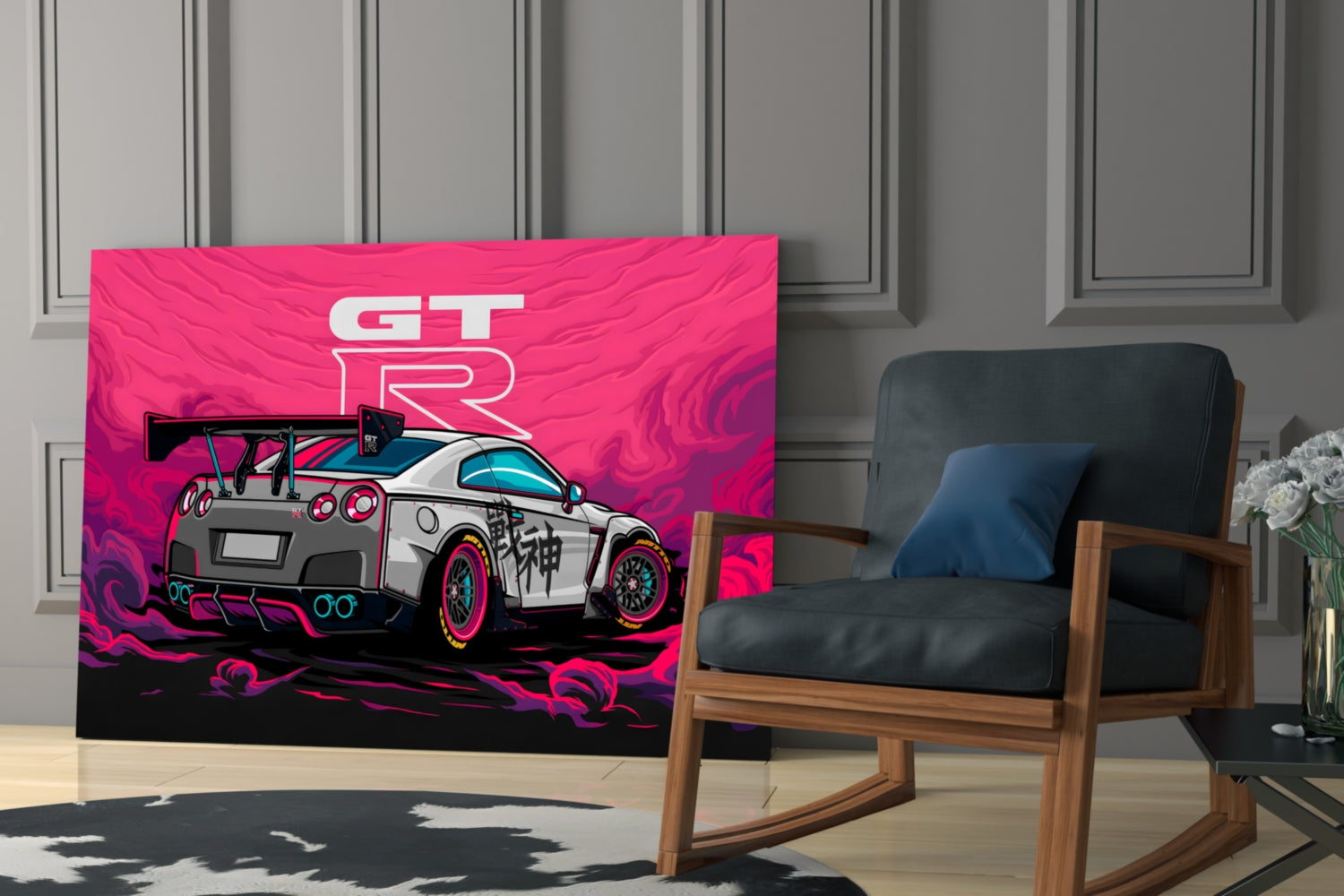 GT-R Pink Storm Glass Wall Art || Designer Collection