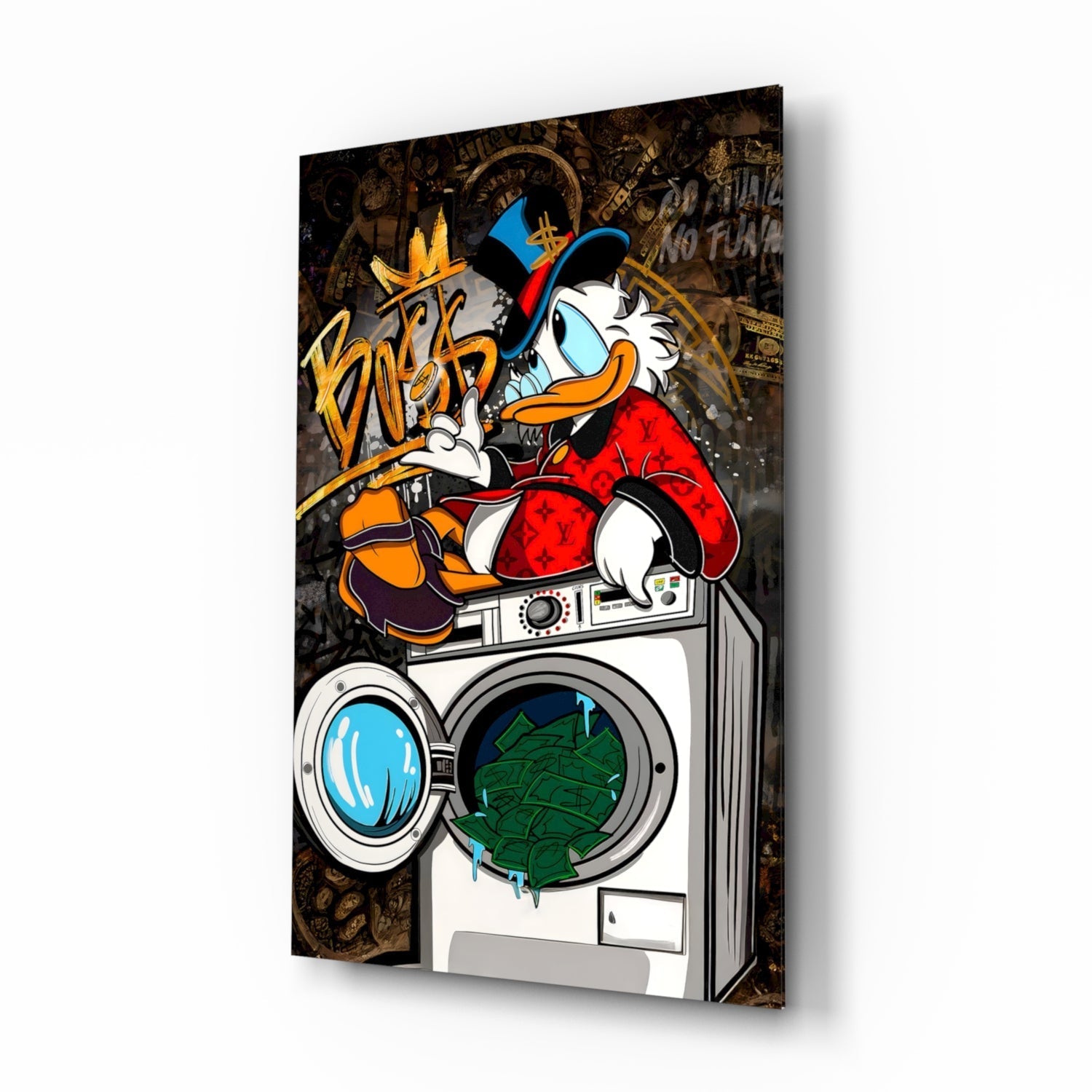Scrooge's Money Laundering Glass Wall Art || Designer Collection