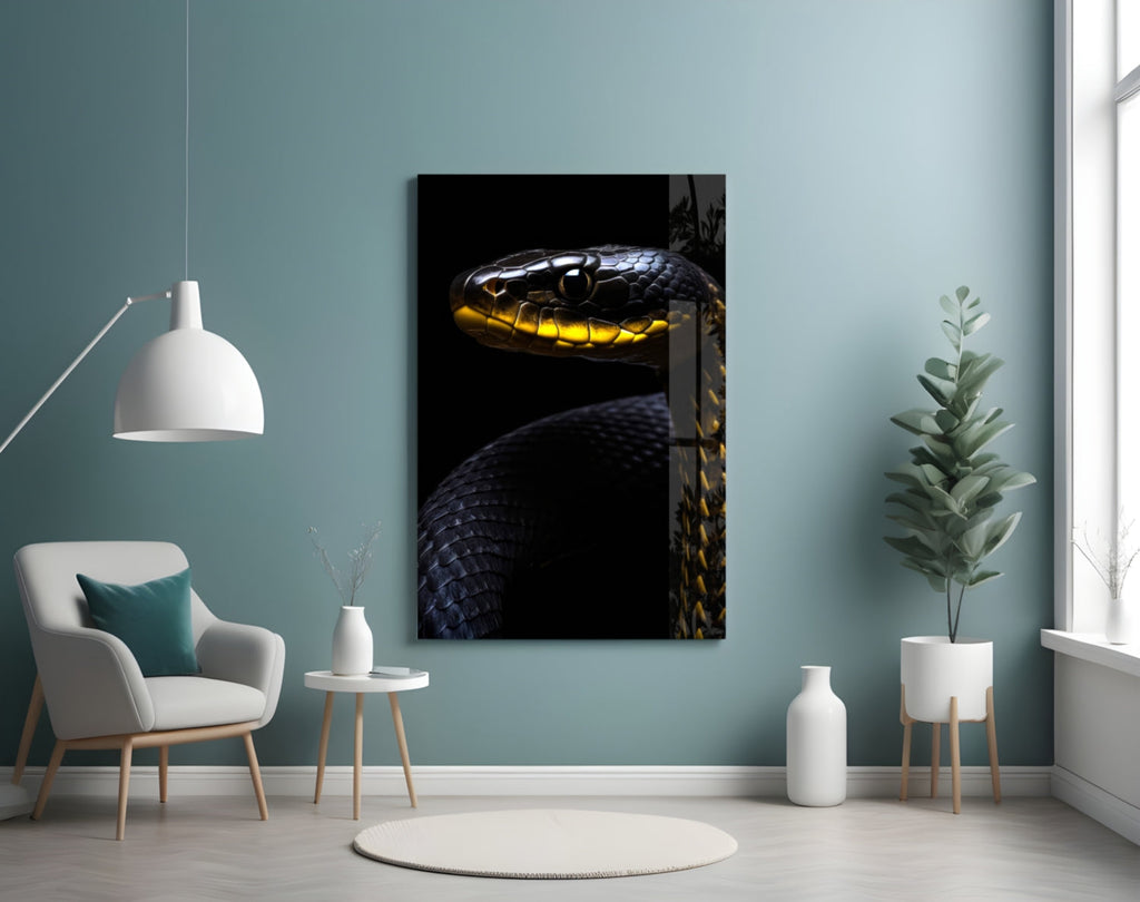 Black and Yellow Viper Glass Wall Art || Designer Collection