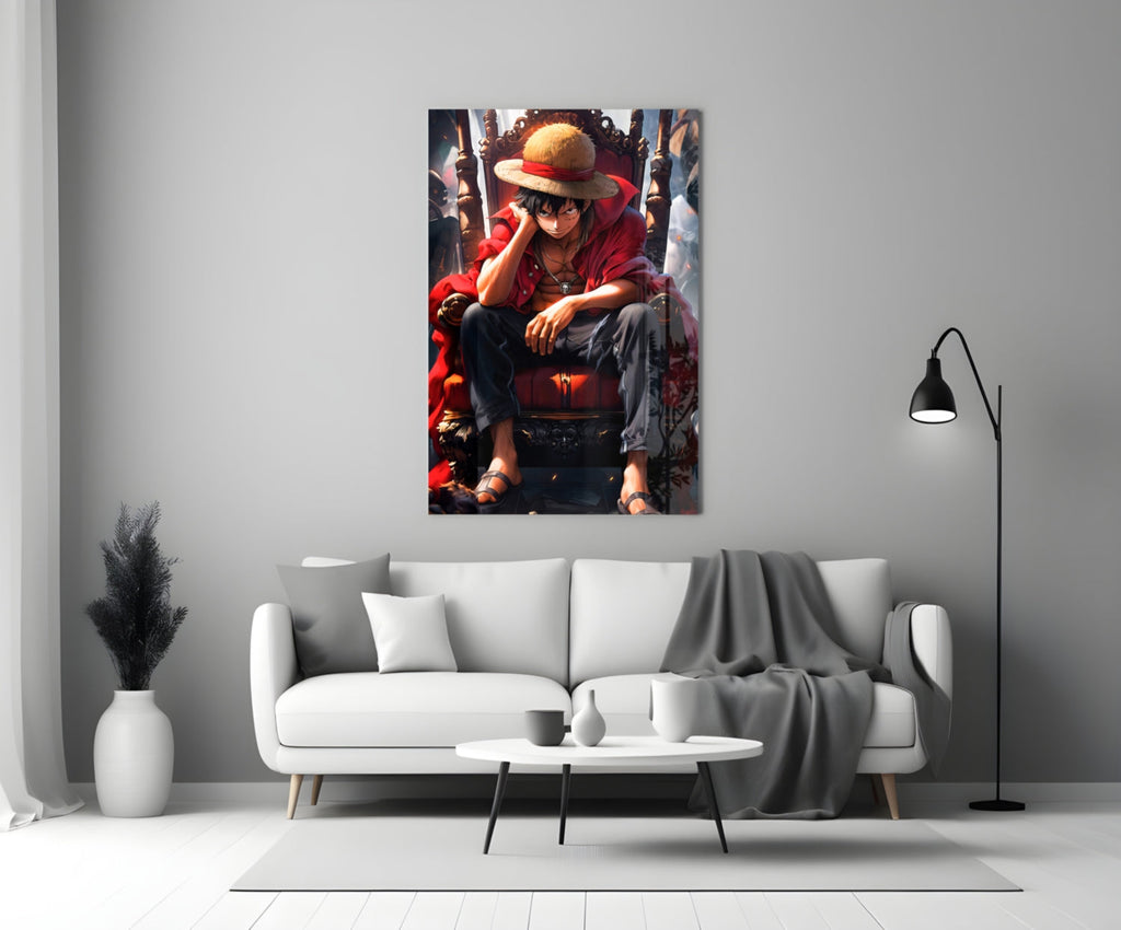 Luffy on the throne Glass Wall Art || Designer Collection