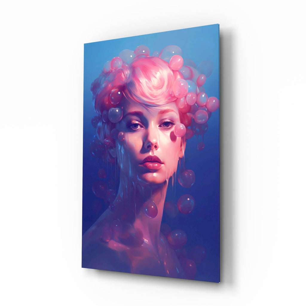 Pink Bubbles Glass Wall Art || Designer Collection