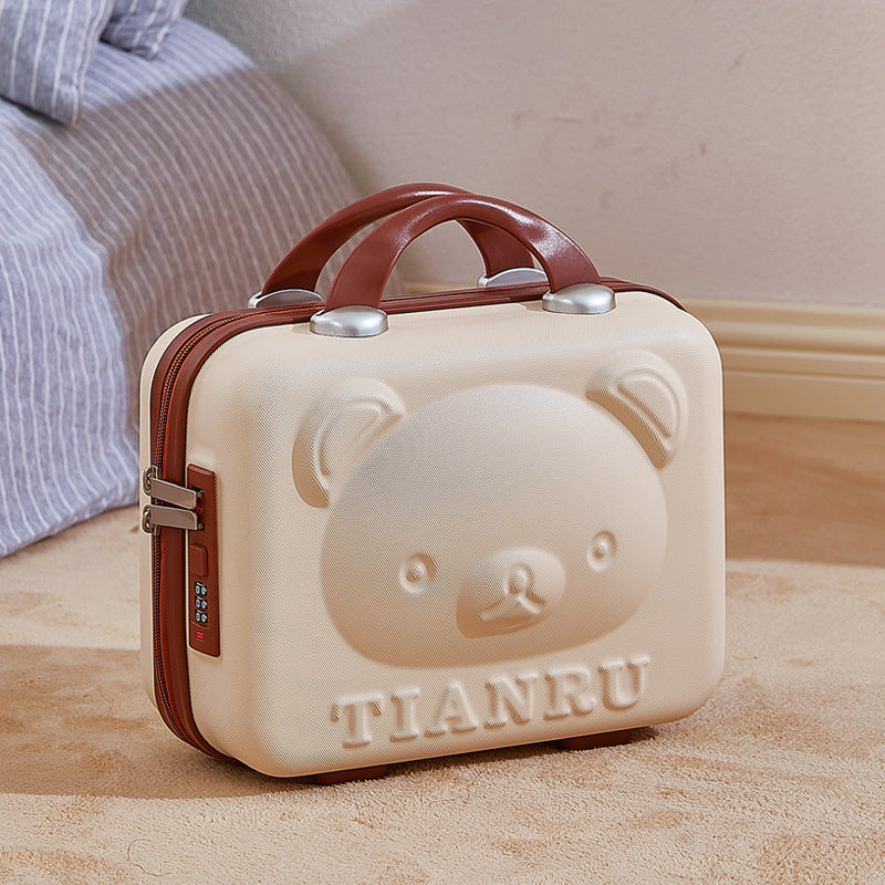 NNEDSZ Cute Bear Face Hard-Shell Storage Case with Lock - 14-Inch white Travel Organizer