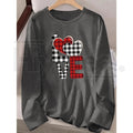 Valentine's Day Heart Print Long Sleeve T-Shirt – Women's Autumn Winter Crew Neck Top with Slight Stretch