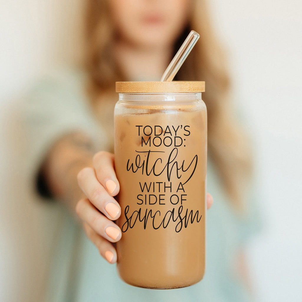 20oz Glass Tumbler Hocus Pocus Coffee Quote With Bamboo Lid Straws And Cleaner