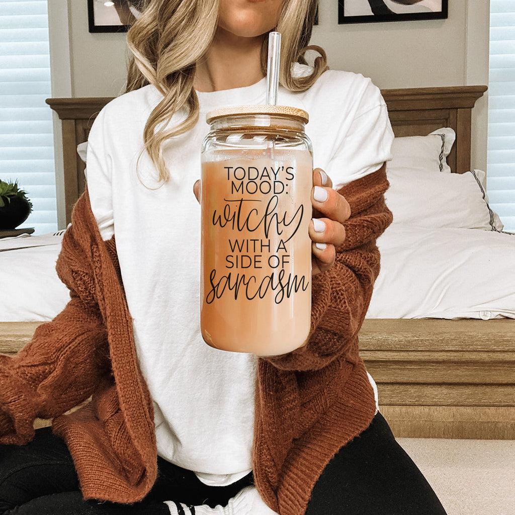 20oz Glass Tumbler Hocus Pocus Coffee Quote With Bamboo Lid Straws And Cleaner