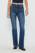 High Rise Bootcut Jeans with Crystal Beaded Lace Trim