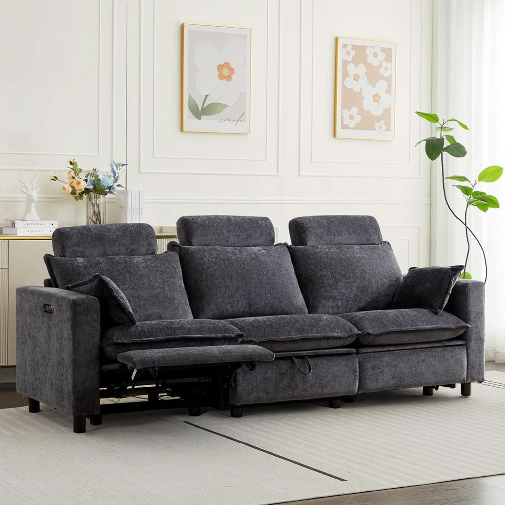 Grey Power Reclining Sofa With Ultraadjustable Headrest
