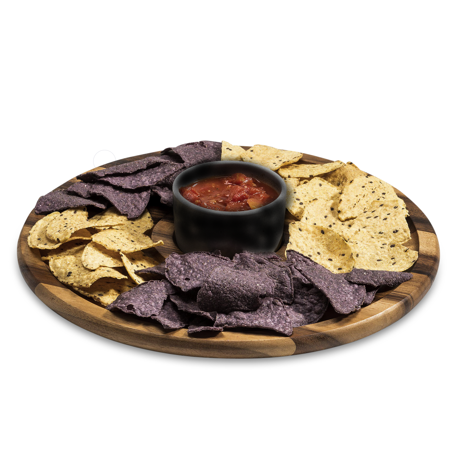 Acacia Wood 12in Chip and Dip Serving Tray With Black Ceramic Bowl