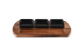 Acacia Wood Charcuterie Serving Tray 18 x 9 With 3 Black Ceramic Bowls