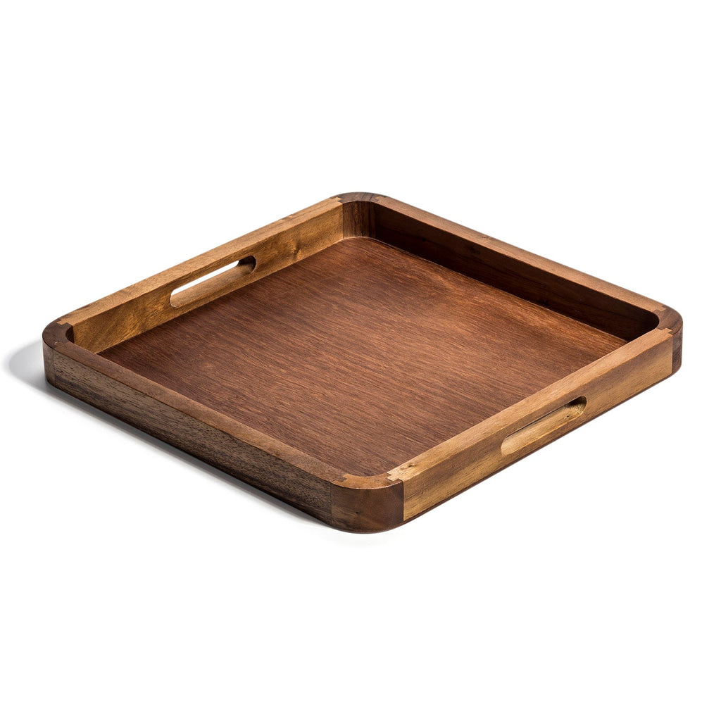 Acacia Wood Square Serving Tray 14 Inch x 14 Inch Handcrafted Natural Grain