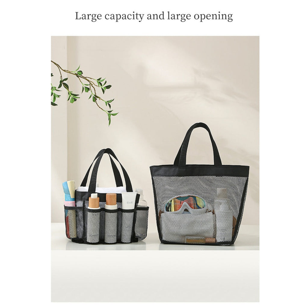 Mesh Shower Tote Bag, Portable Beach Bag, Summer Travel Large Capacity Portable Mesh Tote Bag, Foldable Wash and Makeup bag large