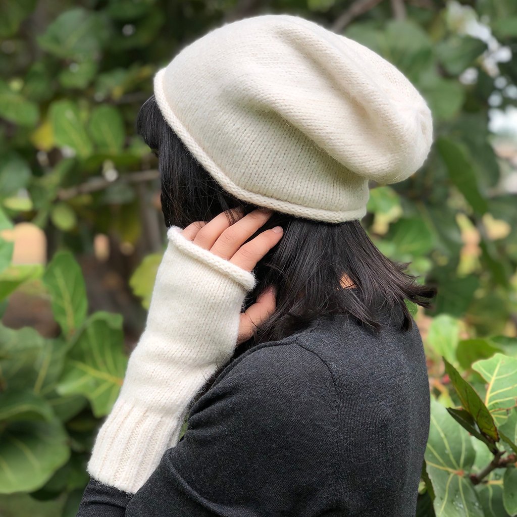 Alpaca Fingerless Knit Gloves Long Ribbed Cuff Winter Gloves Thumb Slit