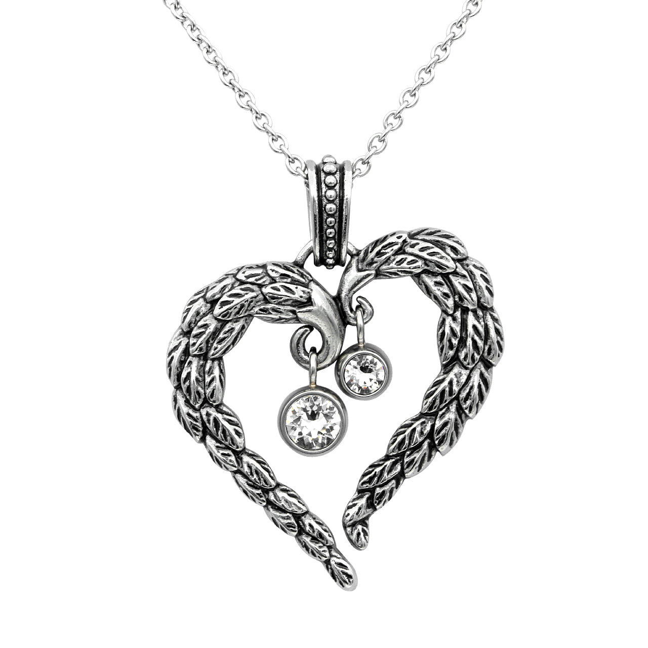 Angel Wing Heart Necklace Sterling Silver Crystal Pendant