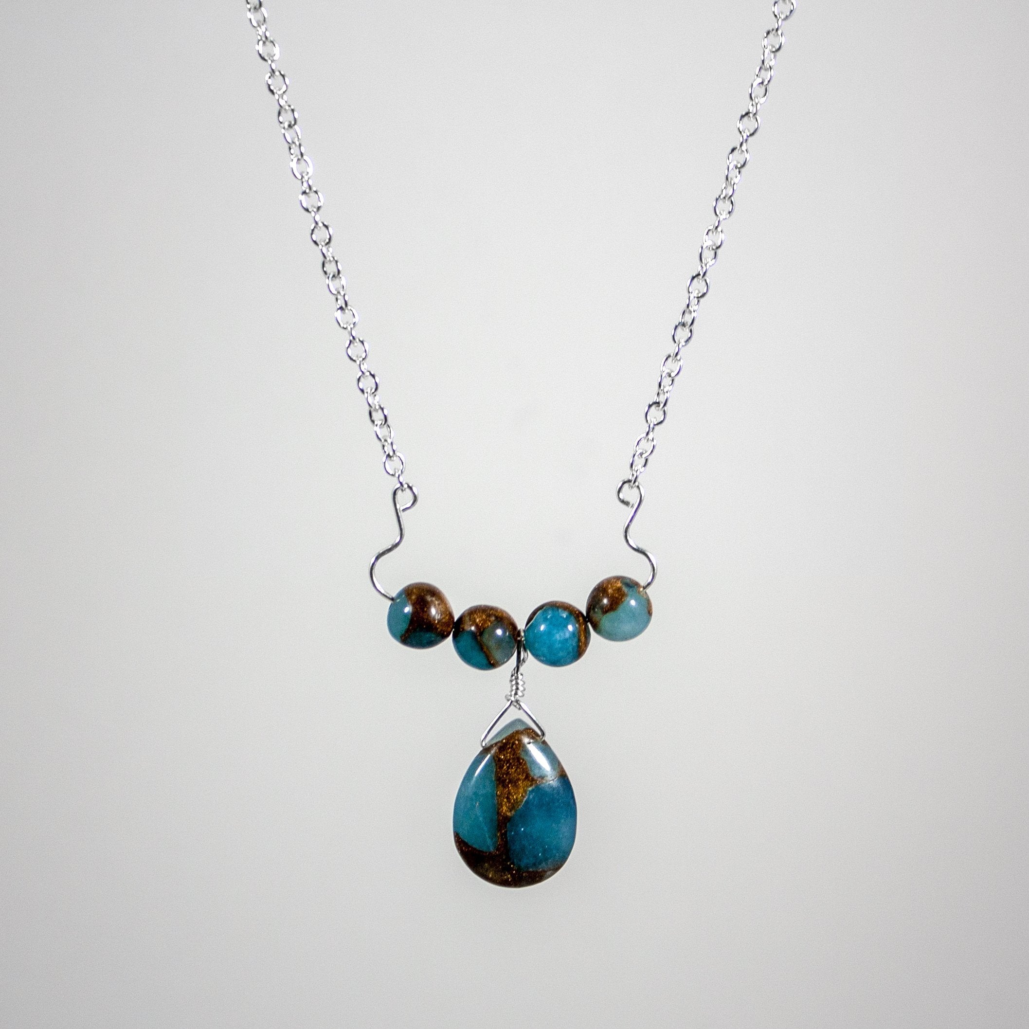 Aqua Quartz Teardrop Pendant Necklace On Silver Chain
