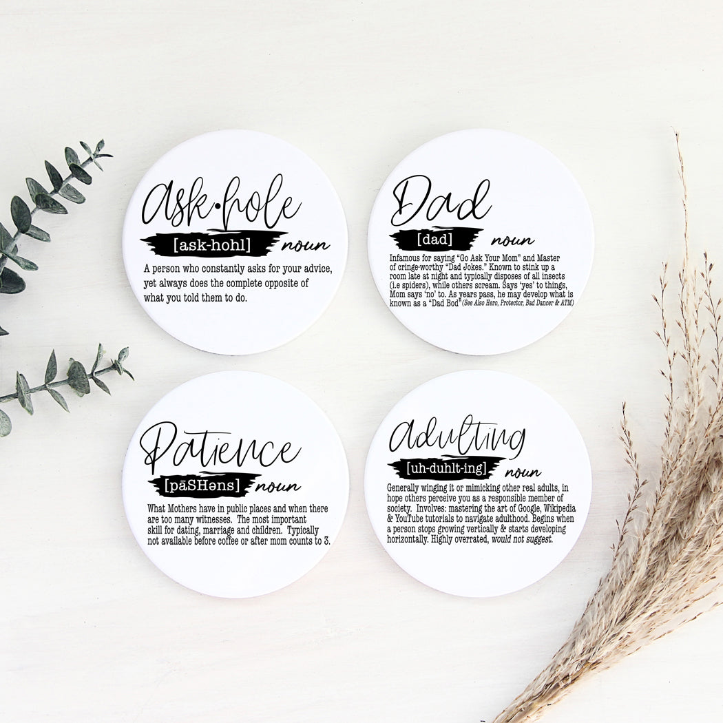 Adulting Funny Coaster Gift Set 6 Pack Humorous Quote Drink Coasters Home Bar Decor