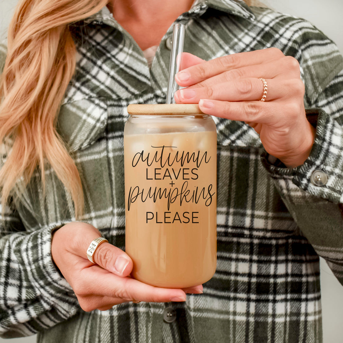 Autumn Leaves 20oz Glass Tumbler With Bamboo Lid, 2 Stainless Straws & Cleaner