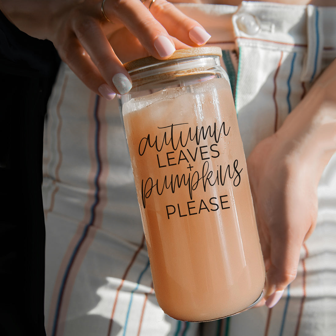 Autumn Leaves 20oz Glass Tumbler With Bamboo Lid, 2 Stainless Straws & Cleaner