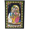 Krishna Wall Art Black Handpainted Cloth Banner Sequin