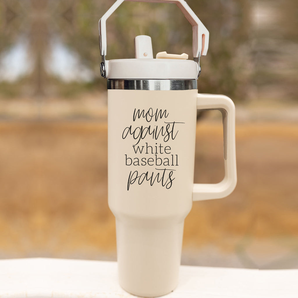 Mom Baseball Tumbler - Funny 'No White Baseball Pants' Insulated Sports Cup