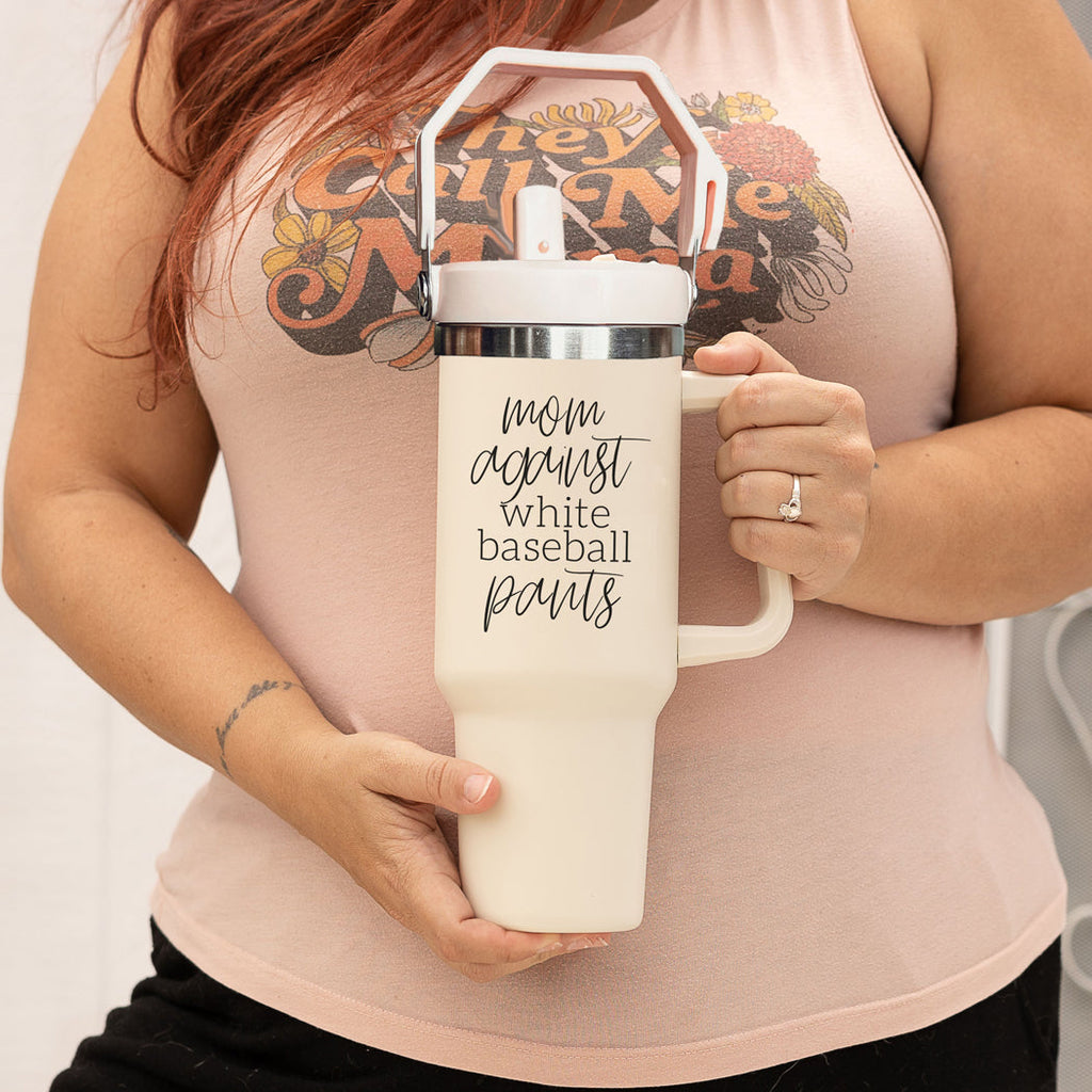 Mom Baseball Tumbler - Funny 'No White Baseball Pants' Insulated Sports Cup