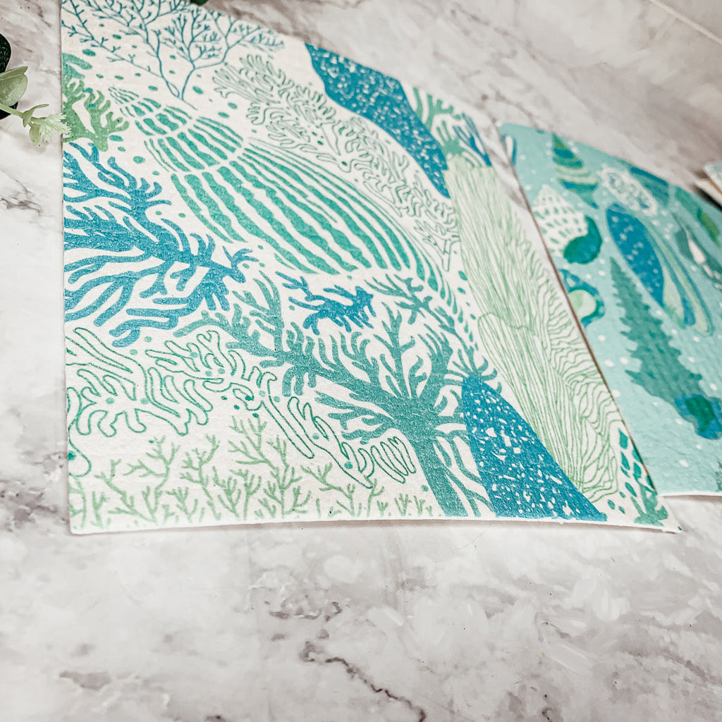 Biodegradable Kitchen Cloth Coastal Beach Style 70% Cellulose 30% Cotton