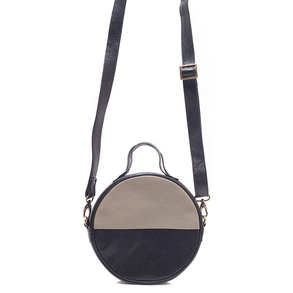 Black Moon Bag Crossbody Clutch Eco Leather Handwoven Cotton Retro Style