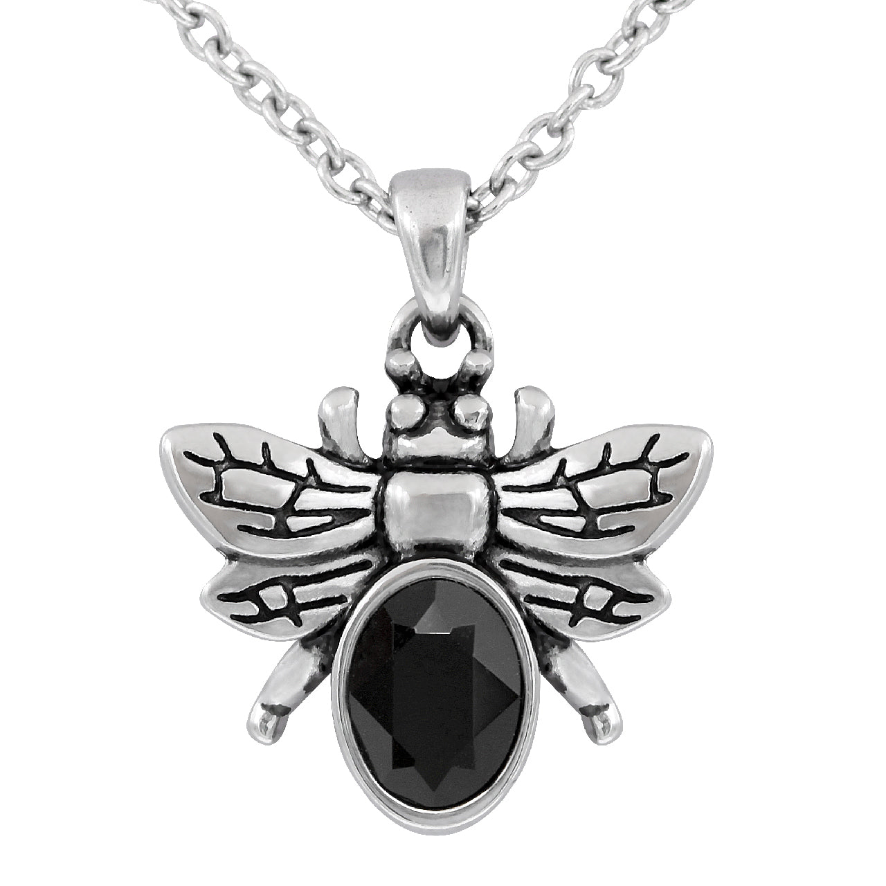 Black Swarovski Bee Pendant Necklace For Women Silver