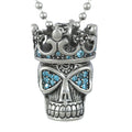 Blue Crystal Skull Crown Necklace Gothic Pendant Chain