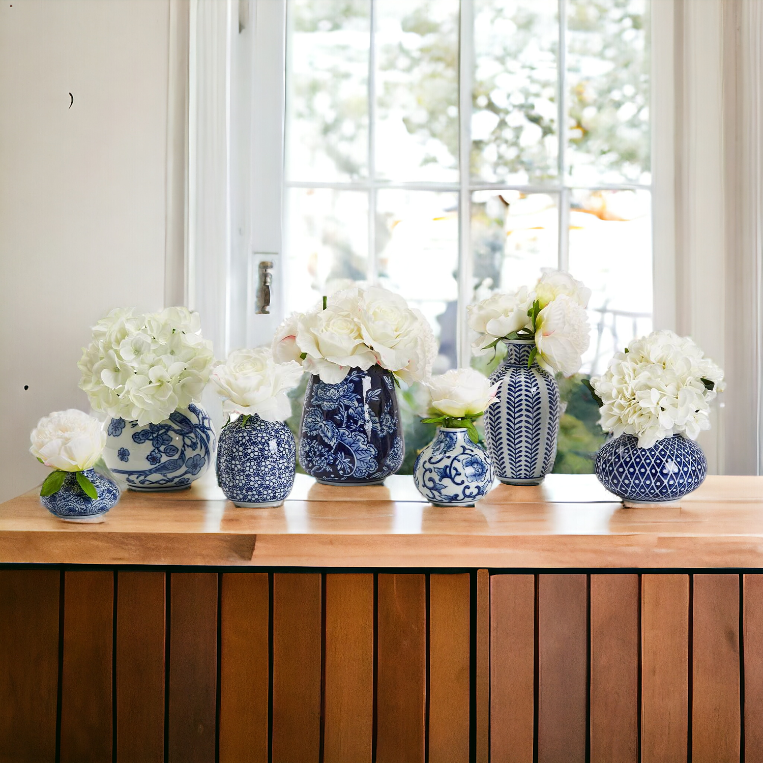 Blue Porcelain Plant Vases Set, Modern Indoor Decorative Planters For Home