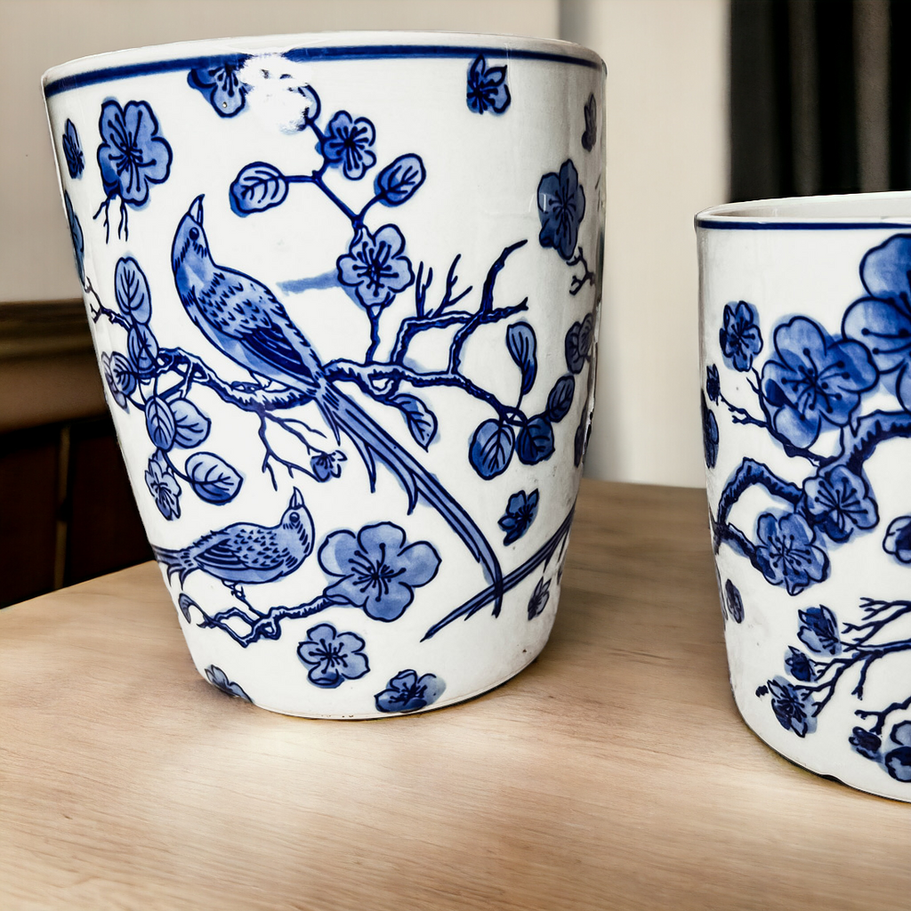 Blue White Chinoiserie Ceramic Vase Planter for Indoor Plants Decorative