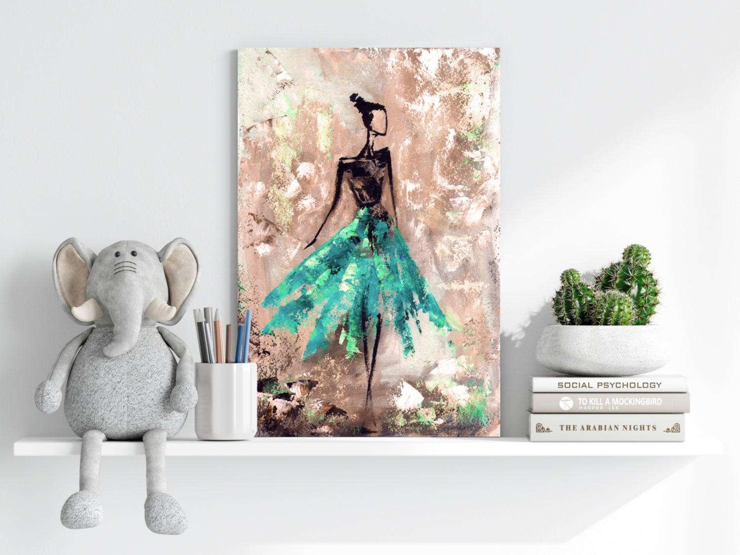 Lady in Green Dress Aluminum Print