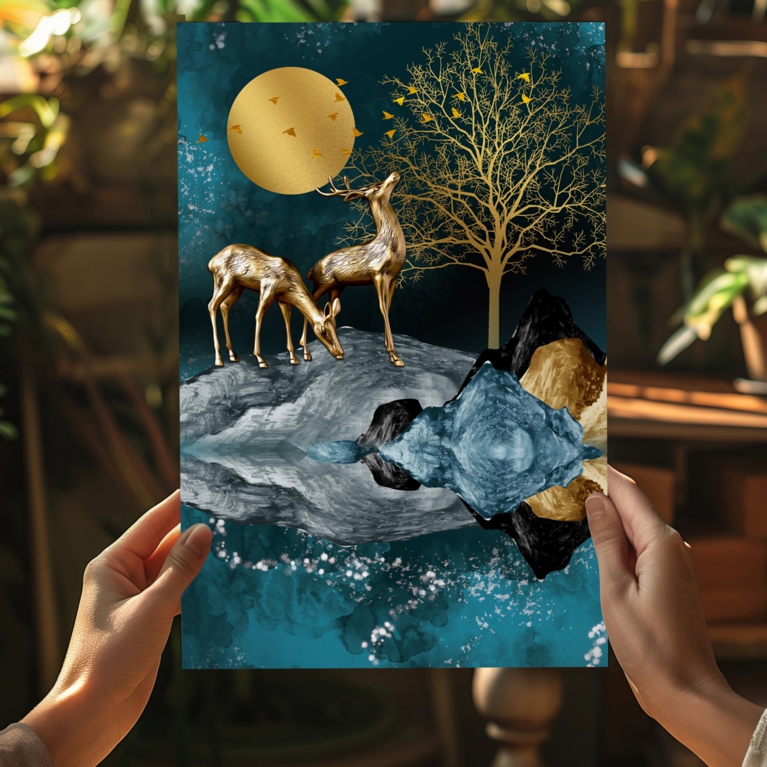 Deers at Night Aluminum Print