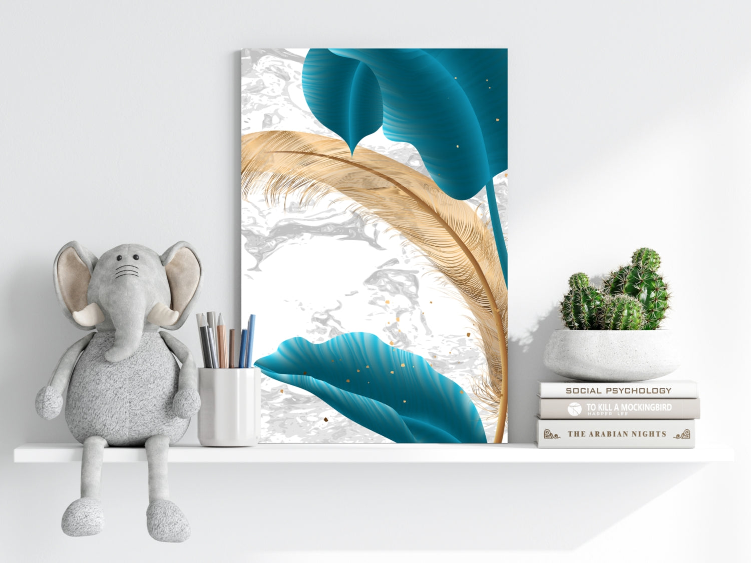 Teal Leaves Aluminum Print