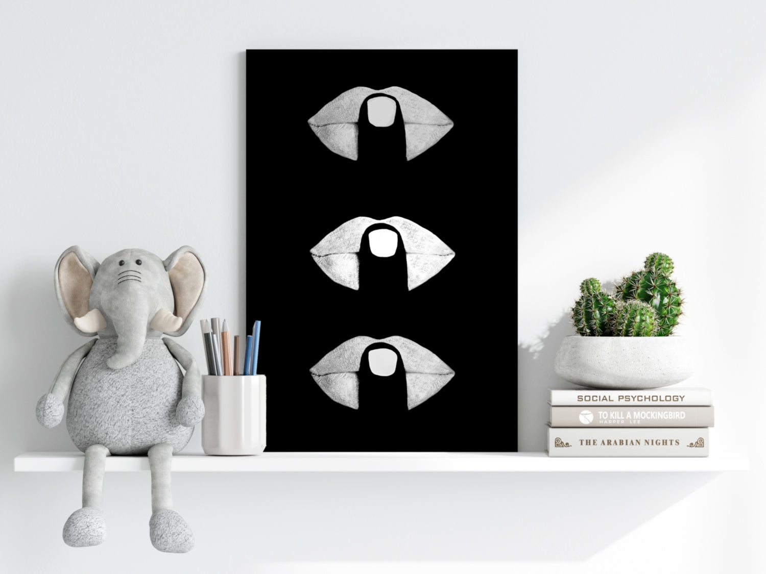 Hush Lips Black And White Aluminum Print