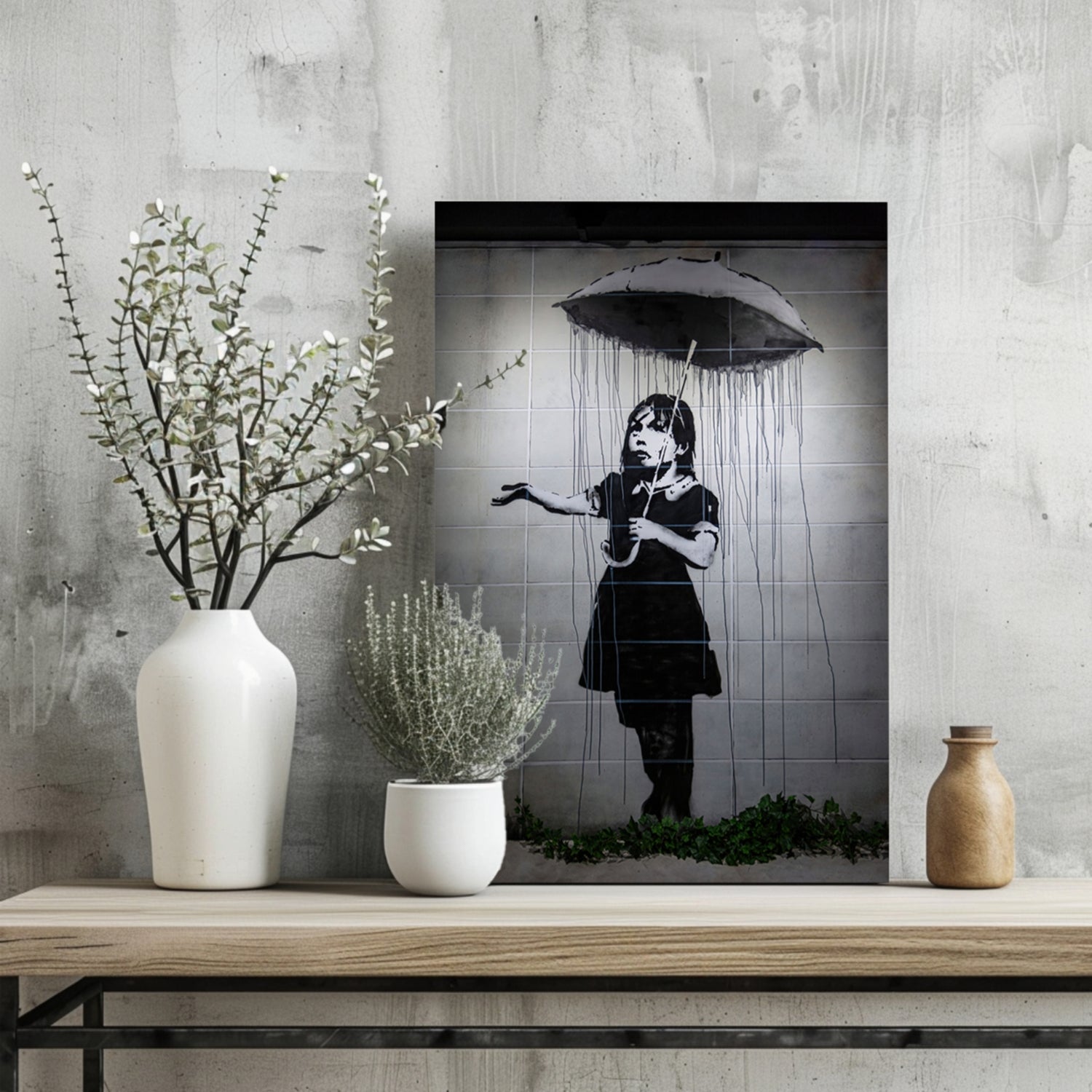 Banksy Style Rain Aluminum Print