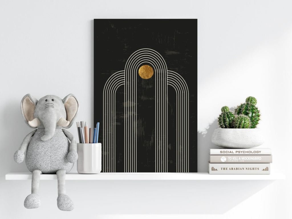 Abstract Line Art Dots and Lines Aluminum Print