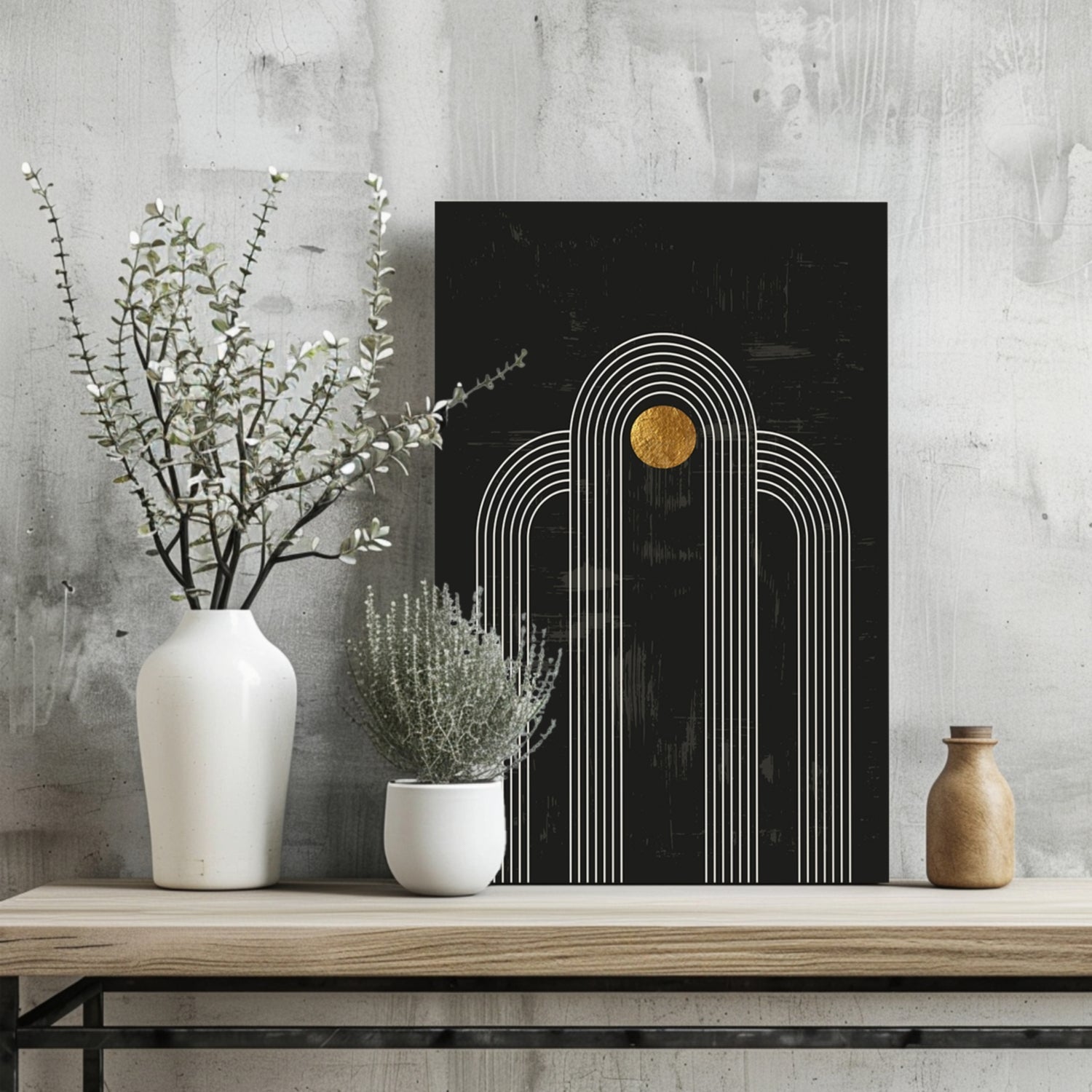 Abstract Line Art Dots and Lines Aluminum Print
