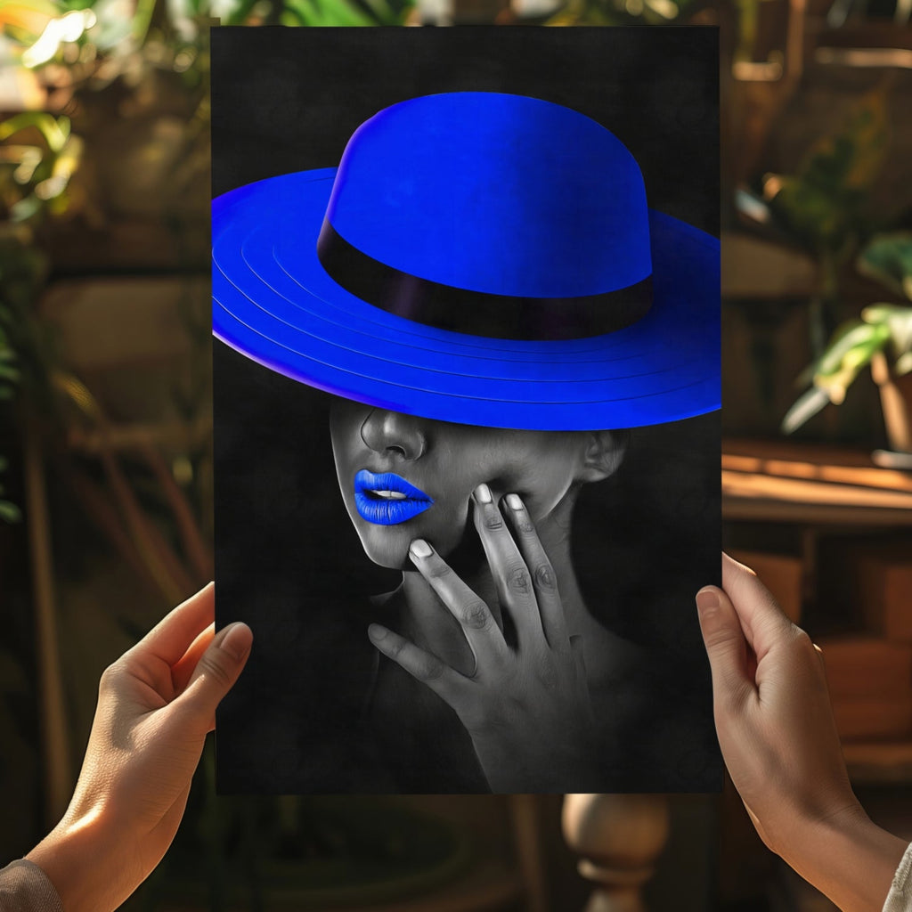 Woman with Blue Hat Aluminum Print