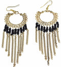 Boho Gold Filigree Jaali Hoop Earrings With Black Beads
