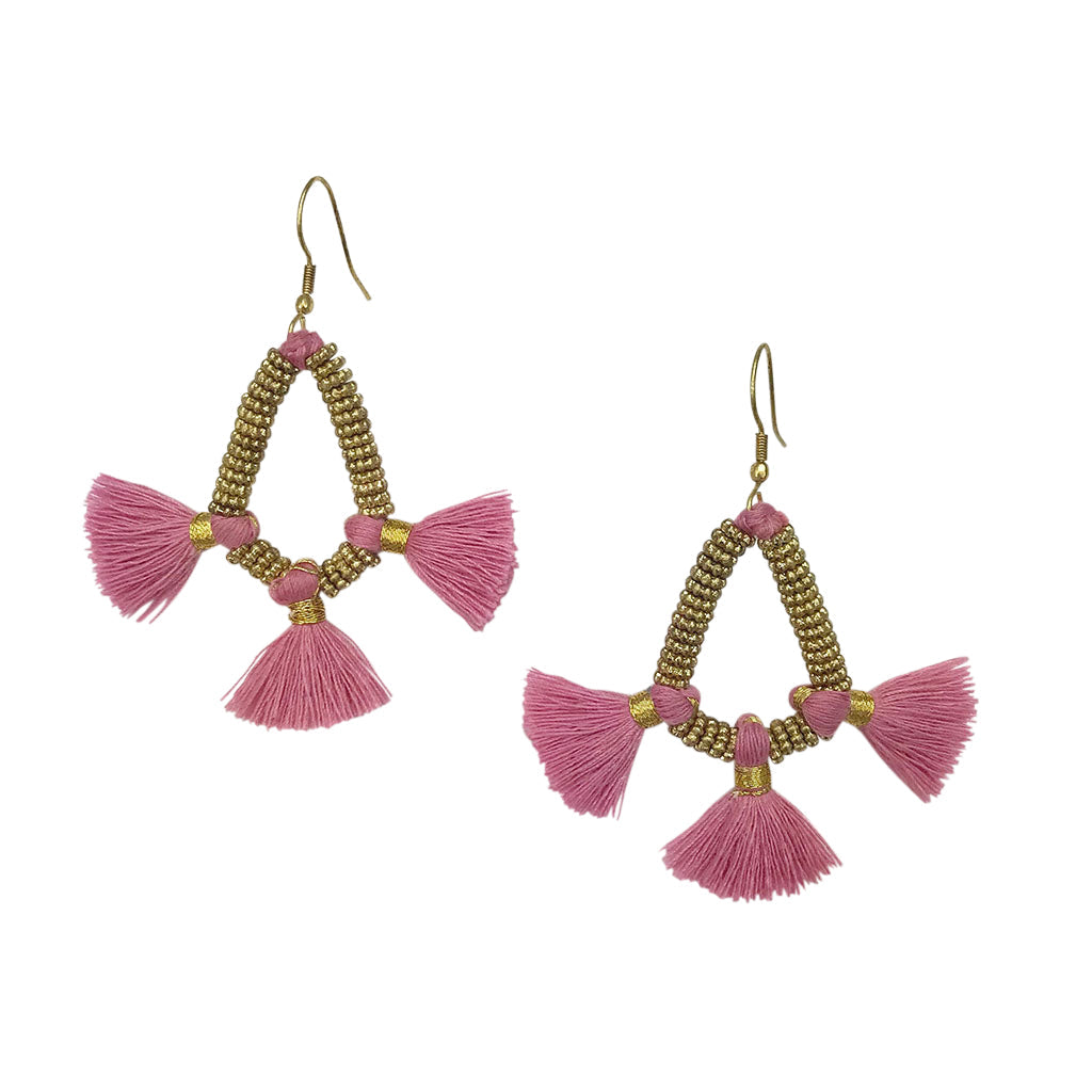 Tassel Fringe Earrings Boho Indian Cotton Tassels Handmade 3 Colors
