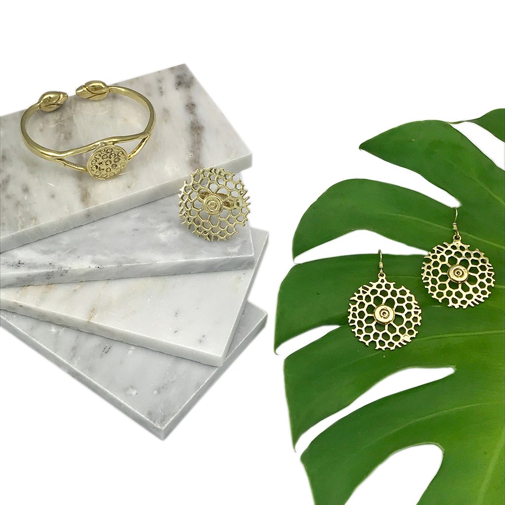 Bombshell Honeycomb Ring Recycled Brass Bullet Casing Handcast Cambodia