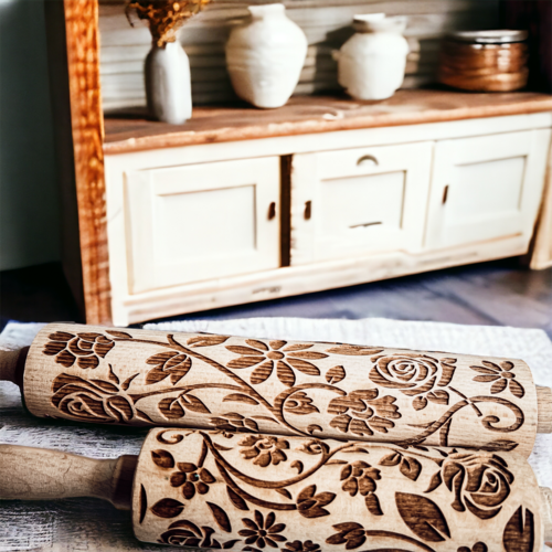Boxed Rolling Pin Set - 5 Patterned Baking Pins, Kids Friendly, Wooden