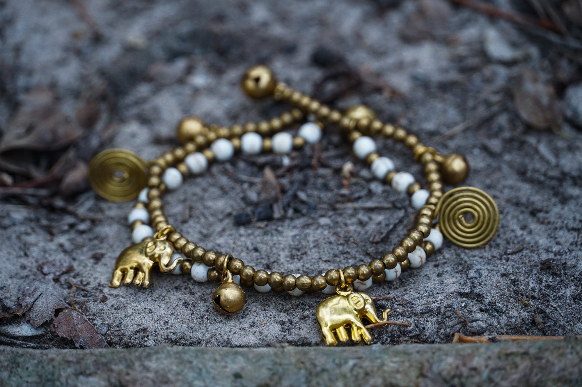 Brass Elephant Bracelet Boho Beaded Charm Stackable