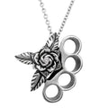 Brass Knuckle Rose Pendant Necklace Gothic Statement