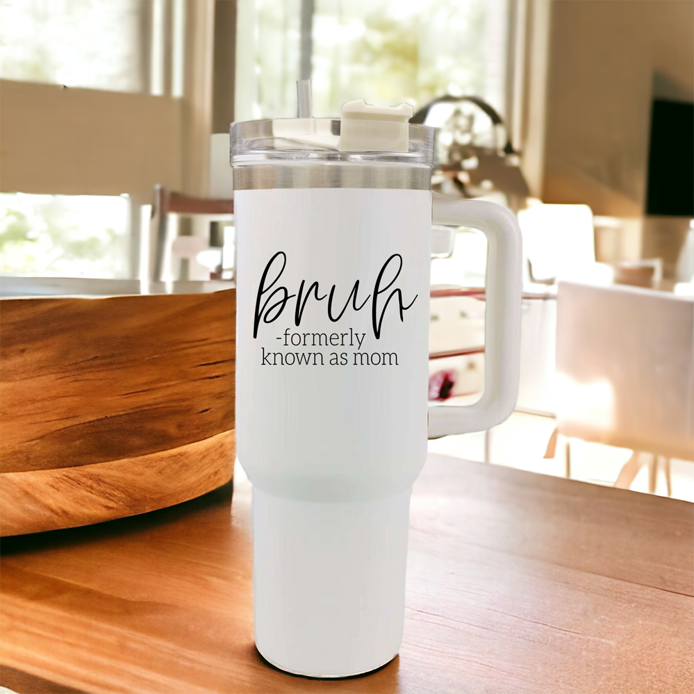 Bruh Mom 40oz Tumbler With Handle Lid Straw Insulated Travel Cup BPA Free