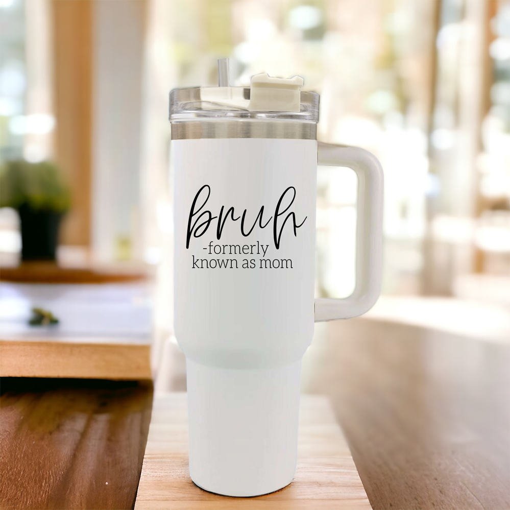 Bruh Mom 40oz Tumbler With Handle Lid Straw Insulated Travel Cup BPA Free
