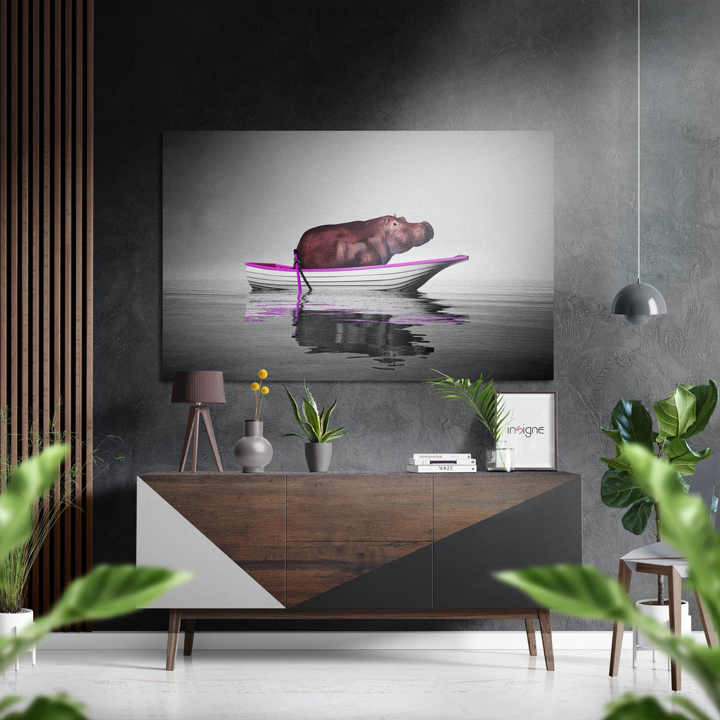 Hippo on a Run Brushed Aluminium Dibond Wall Art